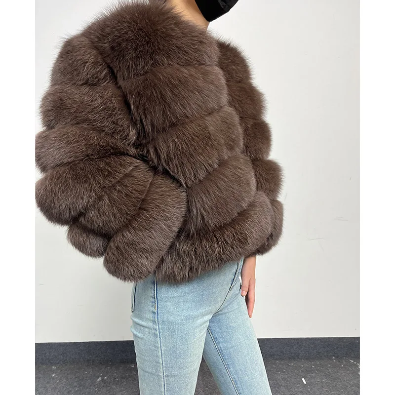 2024 Coffee Natural Real Fox Fur Coat Women Winter Warm Luxury Fur Jacket Detachable Long Sleeve Female Vest Furry clothing