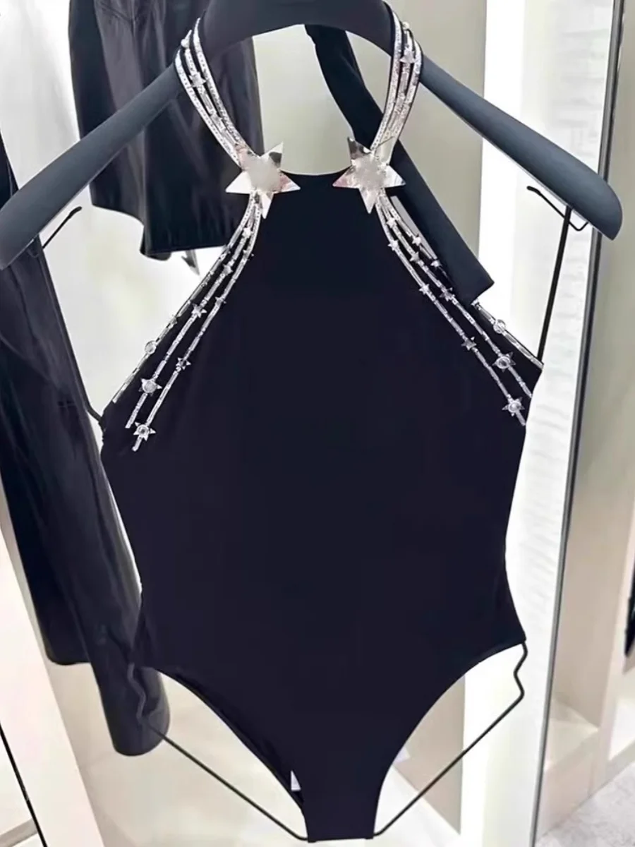 

Sexy Pure Desire Diamond Nelace One-Piece Swimsuit Women's Summer Faion Slimming Thai Sle High Waist ort Pants