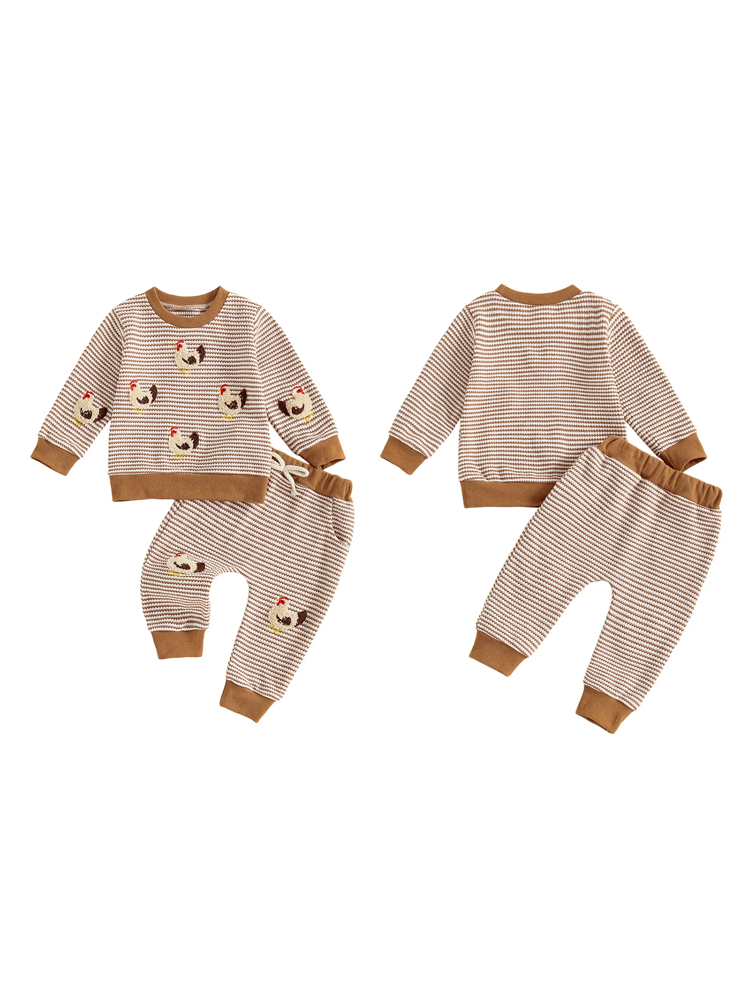 رائعتين الرضع الصبي الخريف الزي الديك التطريز البلوز قميص مخطط وبنطلون عداء ببطء مجموعة للخريف