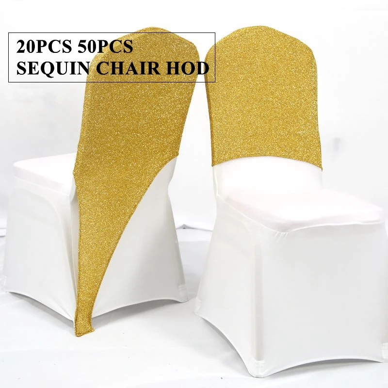 Gold And Silver Color Sequin Chair Cap Hood For Spandex Chair Cover Wedding Event Party Decoration