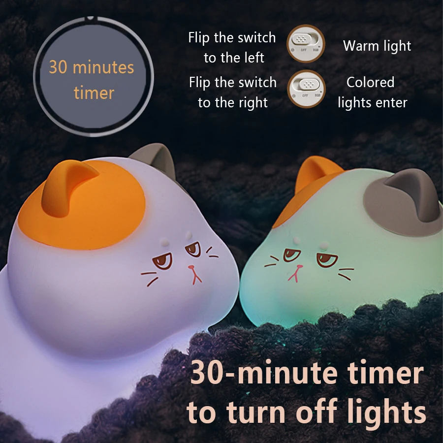 Gluttonous Cat Night Light Silicone Touch Patting Lamp Fun Cat and Fish Lamp Rechargeable Animal Light Bedside Desktop Ornaments