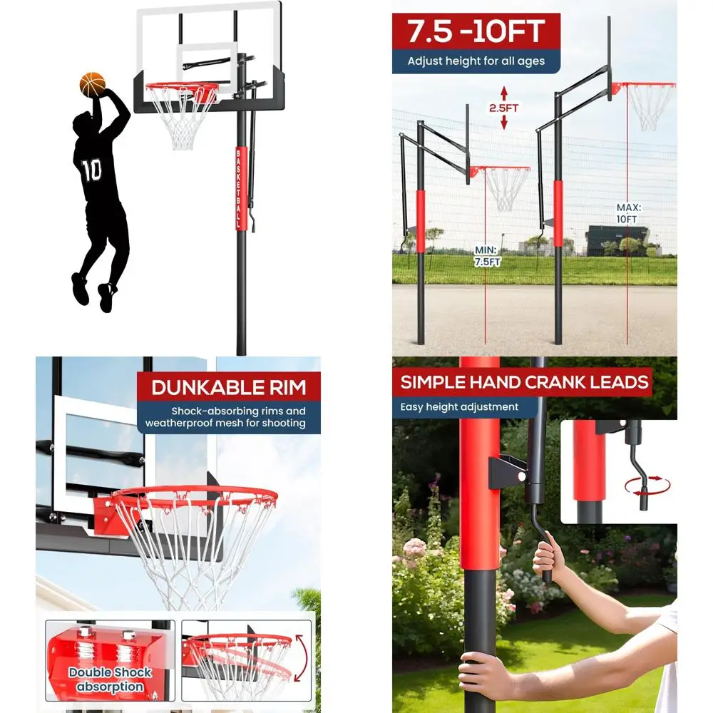 Verstellbares 10 Fuß großes Outdoor-Basketballtor mit Kurbel, 45–54 Zoll bruchsicheres Bodensystem für Haltbarkeit und Vielseitigkeit