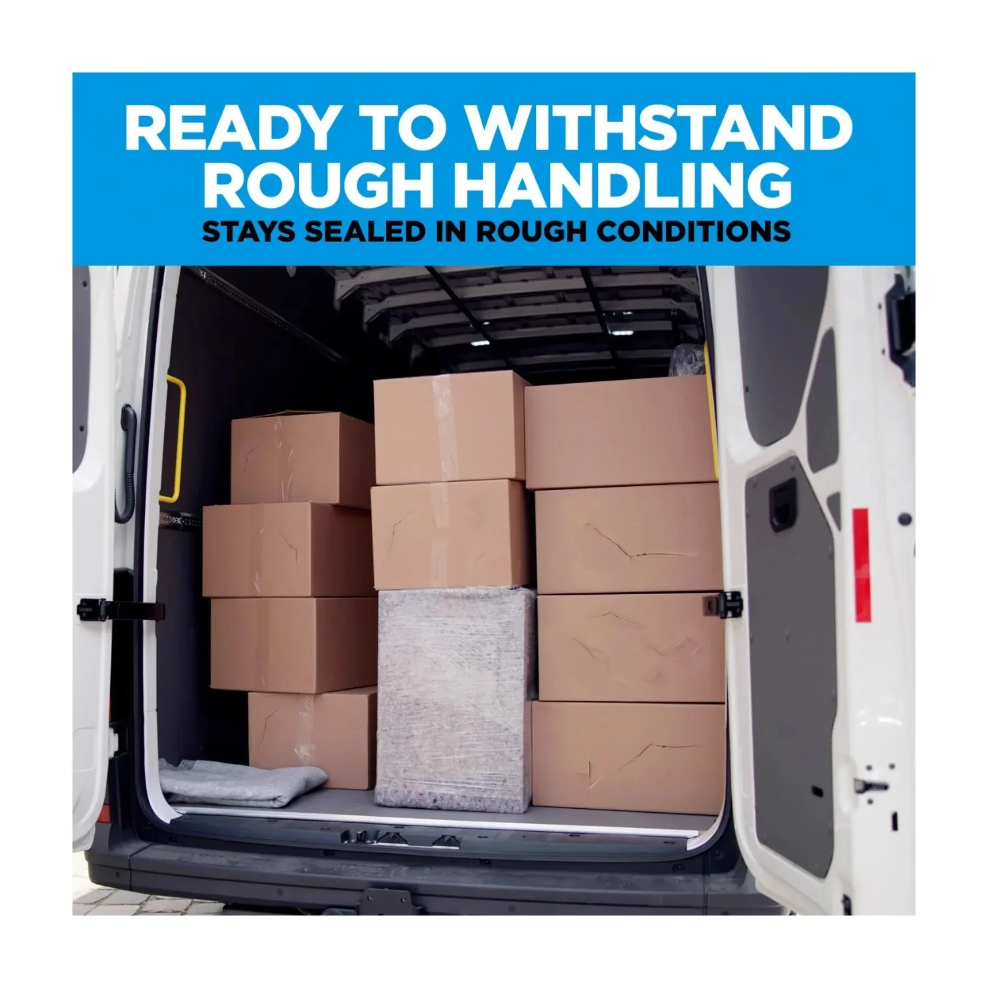 Packing tape, 6 rolls, with instant adhesion that resists breaking and tearing, ensuring your moving boxes stay sealed