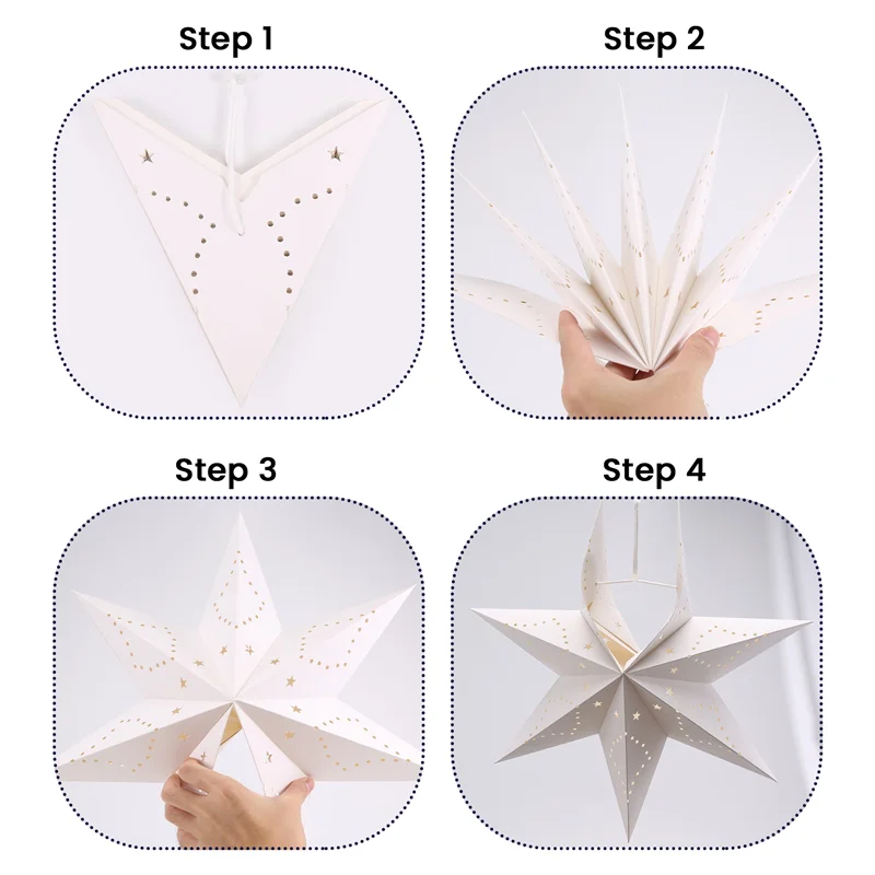 LICE-Hängende 7-zackige Sternenlaterne aus Papier, weihnachtliche hängende Sterndekorationen für Weihnachten, Hochzeit, Geburtstag, Dekoration