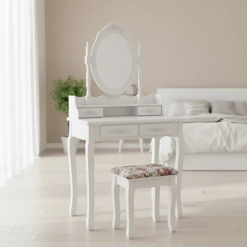 Pink/White Contemporary Foldable Makeup Vanity with Adjustable Lighted Mirror Wood Pine Panel for Home Hotel & Apartment Use