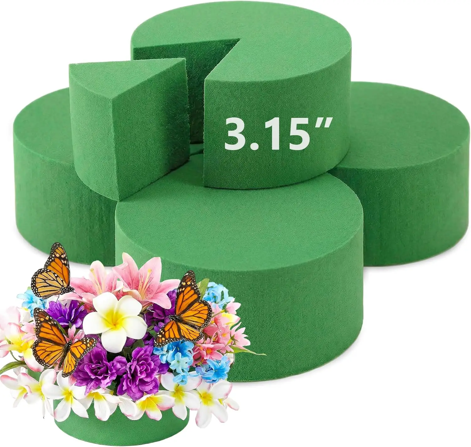 4 Bloques de Espuma Floral Verde Redondos para Arreglos Florales - Uso en Seco y Húmedo, 3.15 Pulgadas