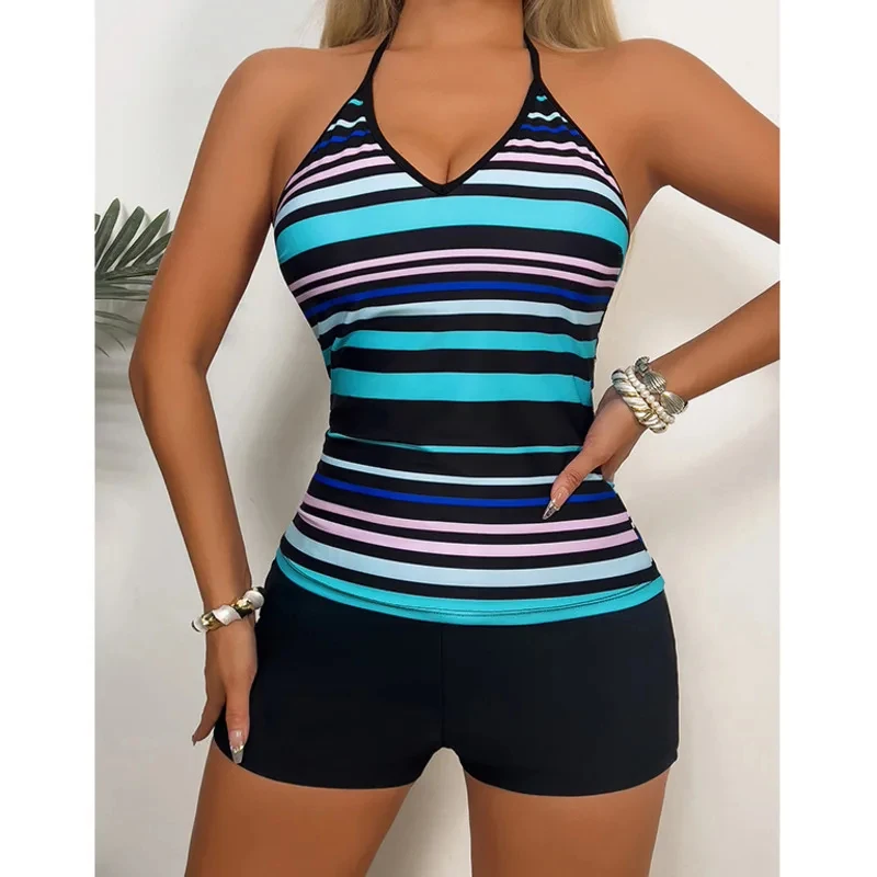Striped Swimsuits Tankini Set Female Swimwear Push Up For Beach Swimming Wear Two-Piece Bathing Suits Pool Women's Swimming Suit