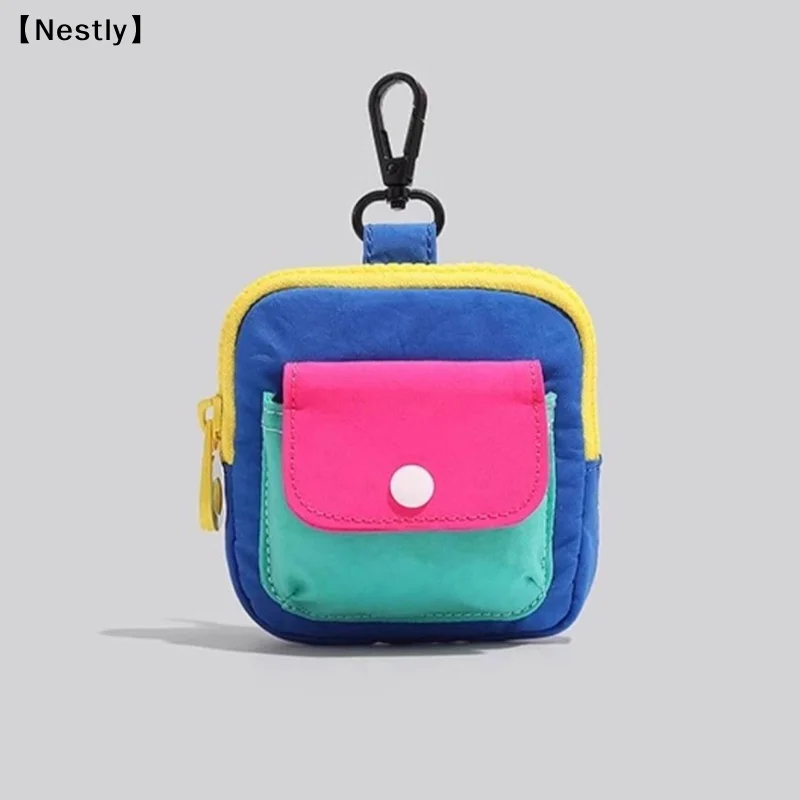 Portable Durable Zipper Coin Purse Contrast Color Earphone Bag Multifunctional Wallet Keyring Bag Daily Use Decoration〔Nest〕