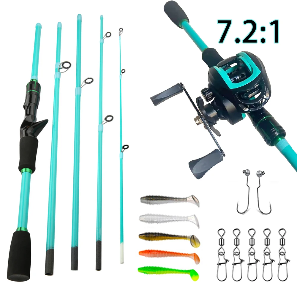 

4/5Section Portable Lure Spin/Cast Handle Carbon Travel Fishing Rod High Speed7.2:1/5.2:1 Reel Kit with Full Fishing accessories