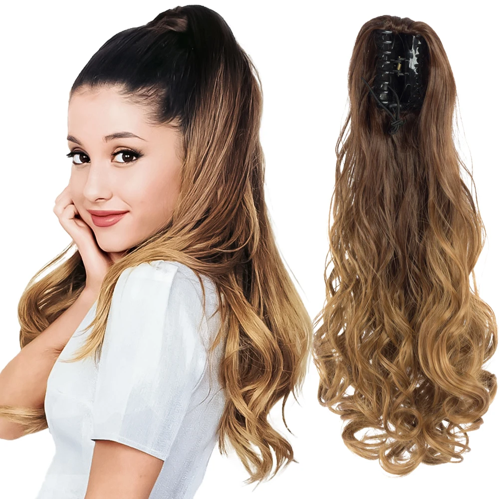 

Synthetic Tail Hairpiece Pony 22 inch Ponytail Extensions Claw Clip Drawstring False Pigtail Curly Wavy Attached Hair For Women