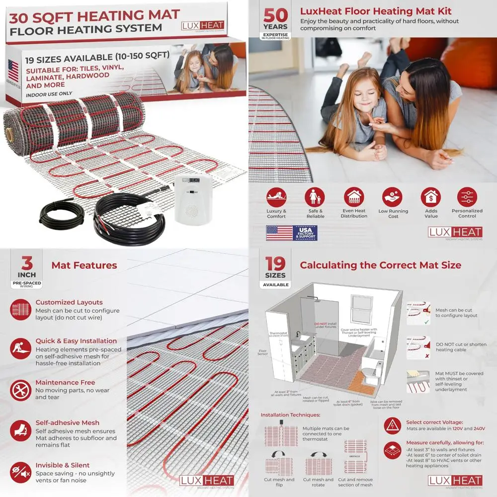 

Electric Radiant Heating System 30sqft Floor Heating Mat Kit - 120v Easy Install Heated Flooring System for Home Comfort