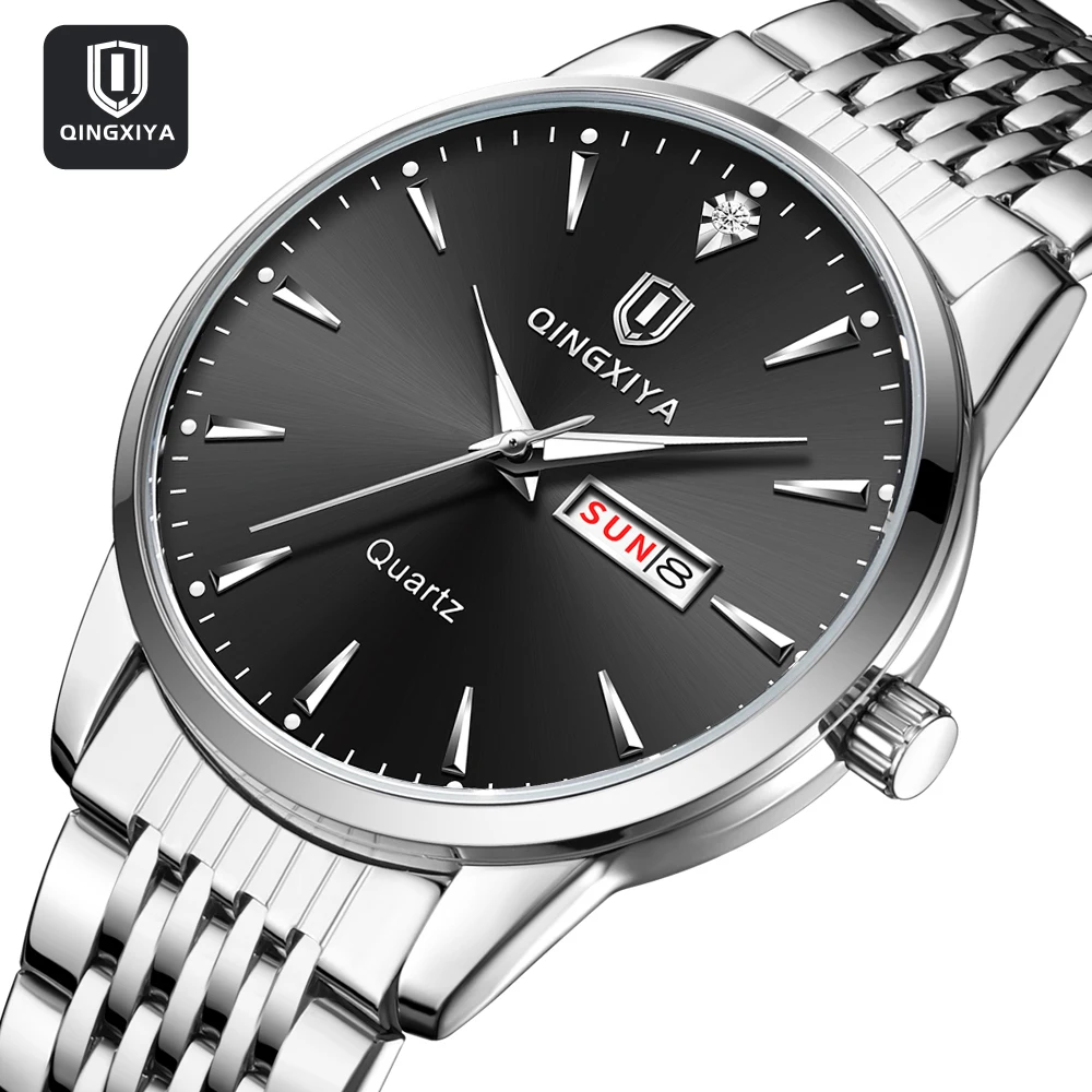 QINGXIYA 2025 nouvelles montres pour hommes horloge d'affaires haut de gamme marque Quartz hommes montre en acier inoxydable étanche montre-bracelet lumineuse