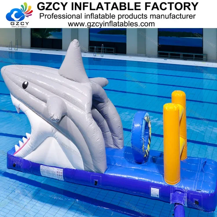 Scream Shark Design Water Playground Swimming Pool Equipment Inflatable Obstacle Course