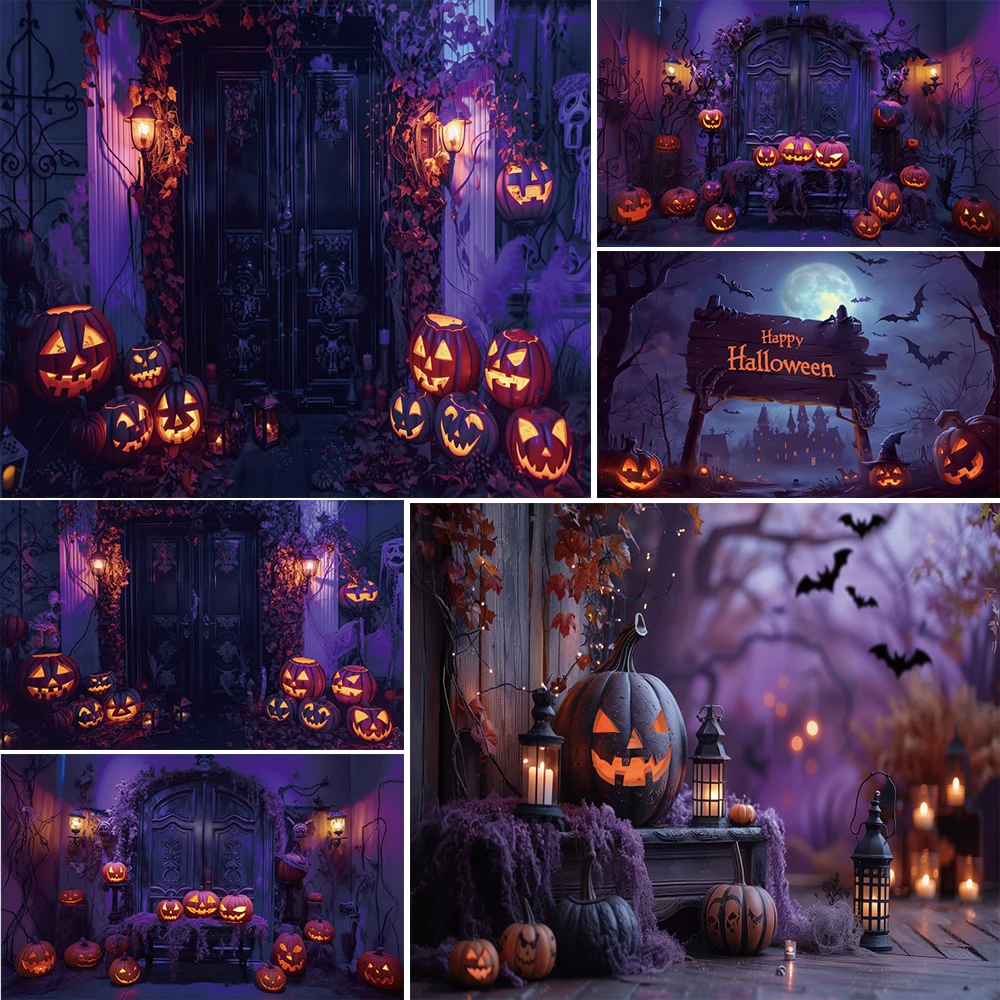 

Horror Misty Forest Halloween Backdrop for Photography Haunted House Scary Pumpkin Lantern Graveyard Owl Background Photo Studio