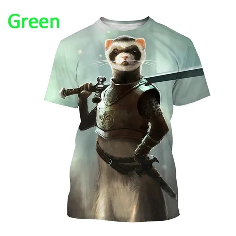 Cute Animal Ferret 3 D Printing Ladies T-shirt Summer Breathable Popular Casual T-shirt Unisex Round Neck Personality Tops Tees