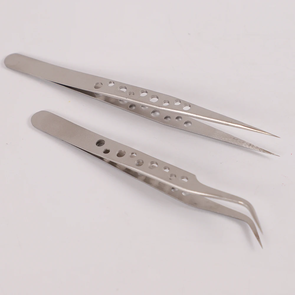 2Pcs Industrial Tweezers Electronics Anti-static Curved Straight Tip Precision Stainless Forceps Phone Repair DIY Hand Tools Set