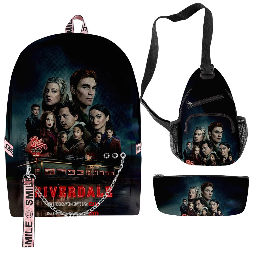 

Luxury Popular Funny Riverdale 3D Print 3pcs/Set School Bags multifunction Travel Backpack Chest Bag Pencil Case