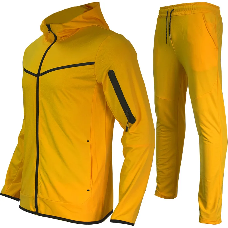 Herren Zweiteiler mit Farbblock-Design, Kapuzenjacke mit Reißverschluss und Jogginghose mit elastischem Kordelzug, atmungsaktives Sport- und Freizeitoutfit zum Laufen – Detail 7