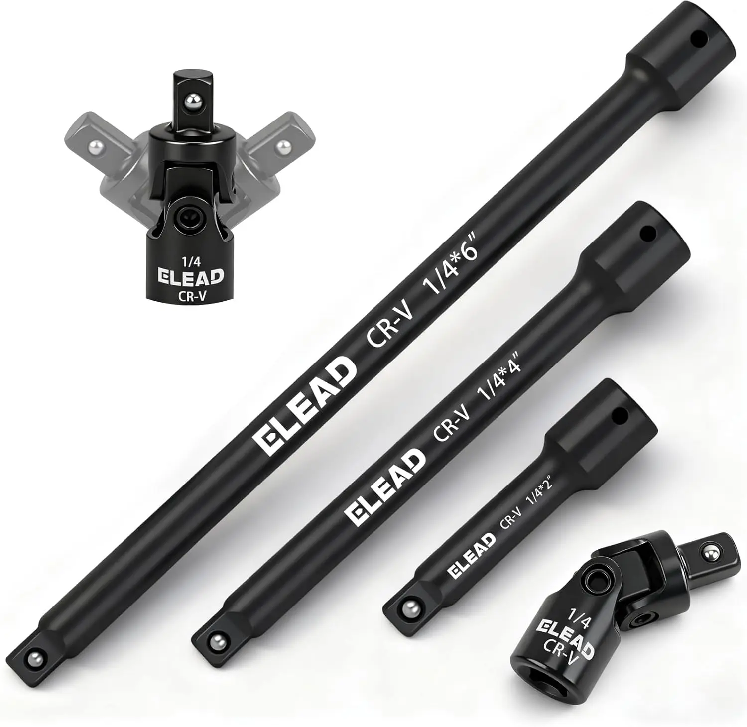 

4-Piece 1/4' Drive Socket Extension Set, 2-6' Professional Wrench Extender with Universal Joint, Cr-V Steel