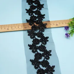 Black Flower Glass Bead Nail Bead Lace DIY Beaded Embroidered Lace Ribbon Ethnic Style Formal Dress Waist Chain Skirt Hem