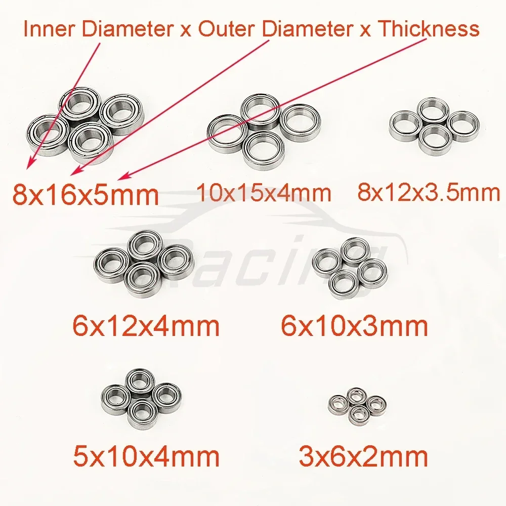 Zestaw łożysk uszczelnionych ze stali chromowanej do gąsienic RC Axial 1/10 SCX10 Geabox 90027 Pro II III Capra 1/18 UTB18 1/24 SCX24 90081