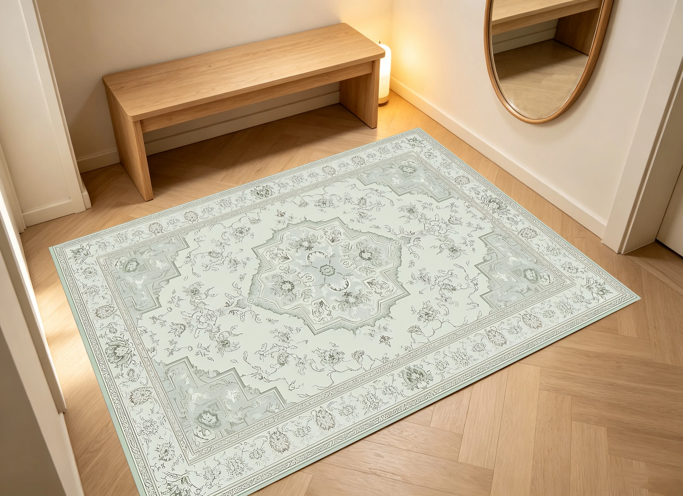 2D Velvet Rug in Light Beige-Grey European Retro Pattern Soft & Comfortable, It Enhances the Space & Adds a Touch of