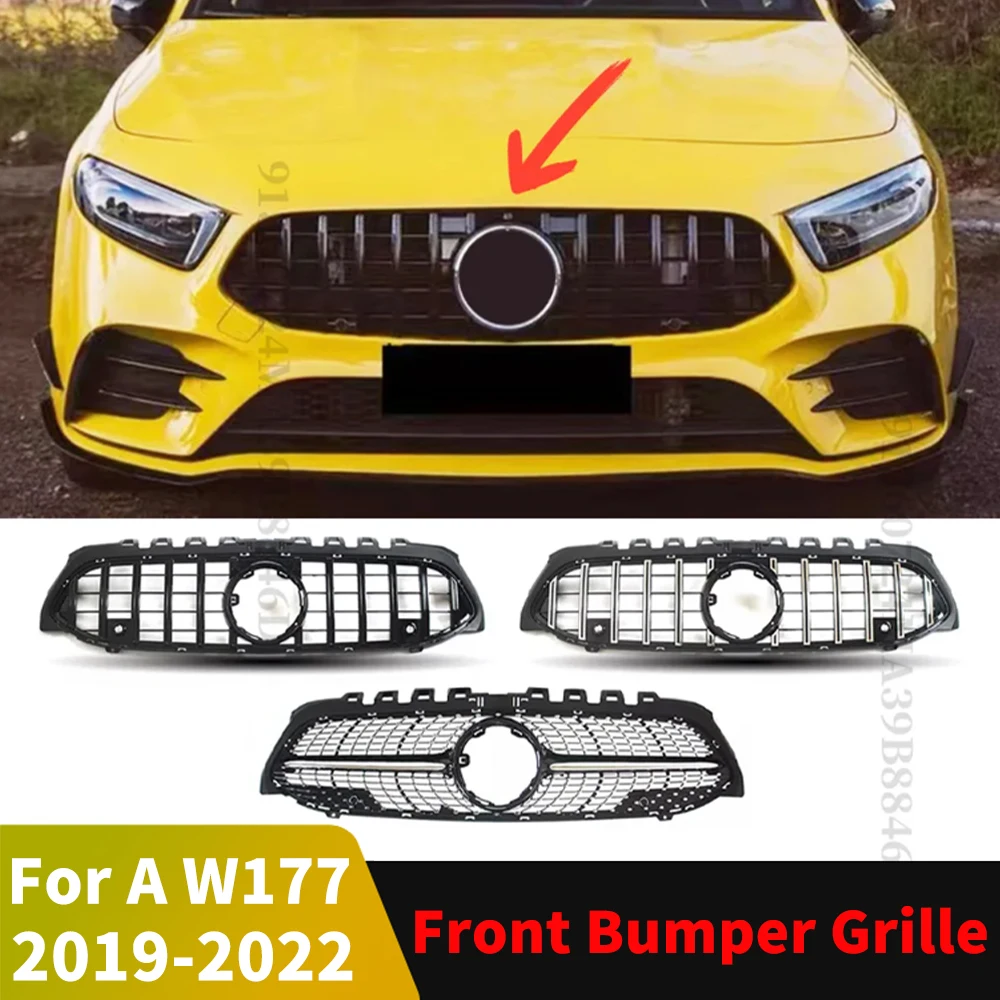 GT Diamond Front Hood Grille Racing Bumper Grill Exterior Part For Mercedes W177 Benz A 2019+ A250 A200 A180 A220 A35 Facelift