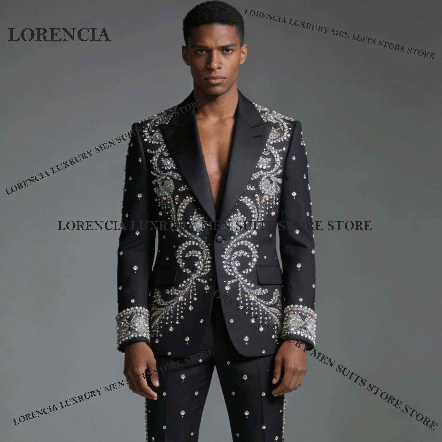 Glitter Customized Men Diamond Design Suits Wedding Exquisite Tuxedos Fashion Slim Ropa hombre 2 Pieces Sets Groom Male Blazers