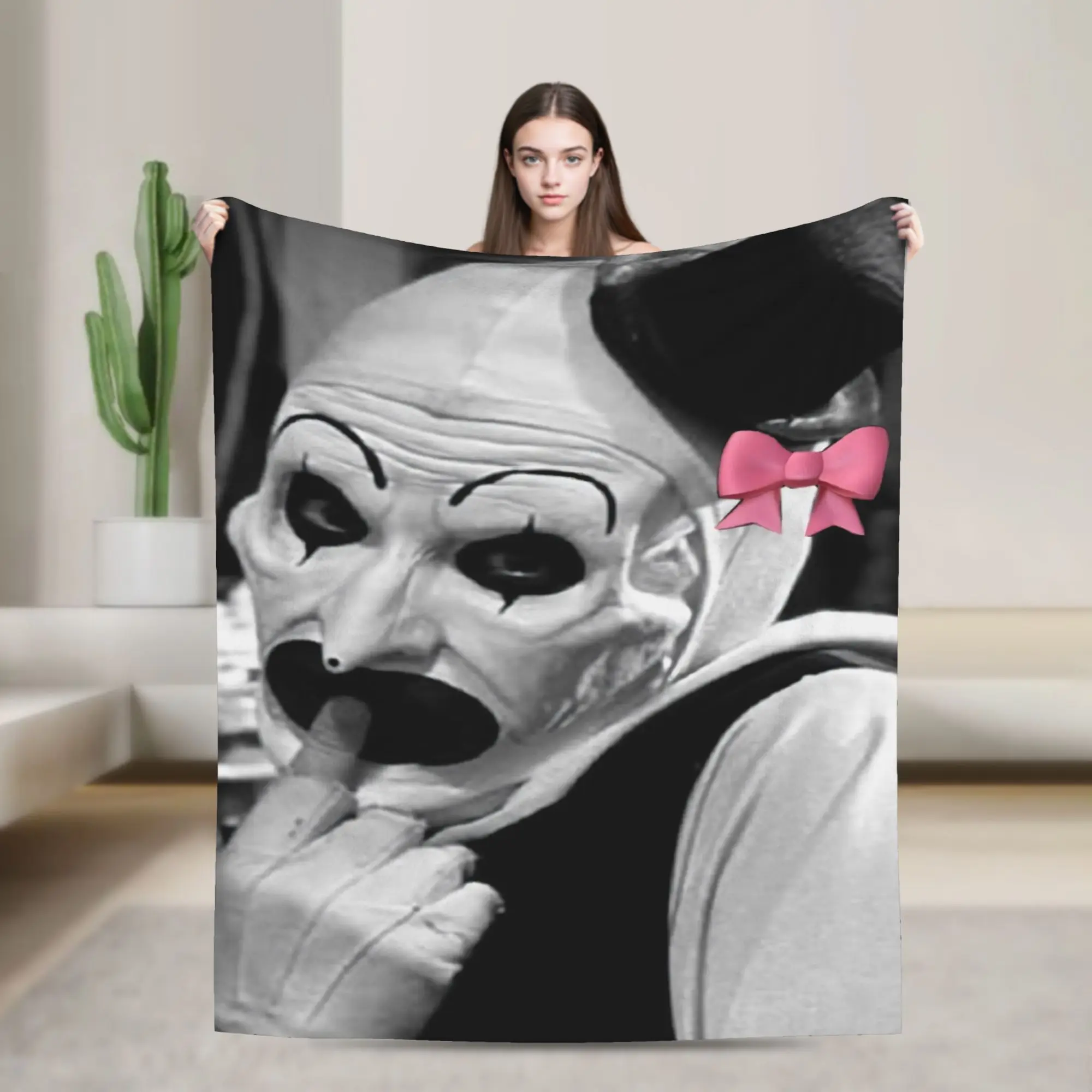 Cute Terrifier Knitted Blanket Velvet Horror Movie Ultra-Soft Throw Blankets for Bedroom Sofa Bed Rug