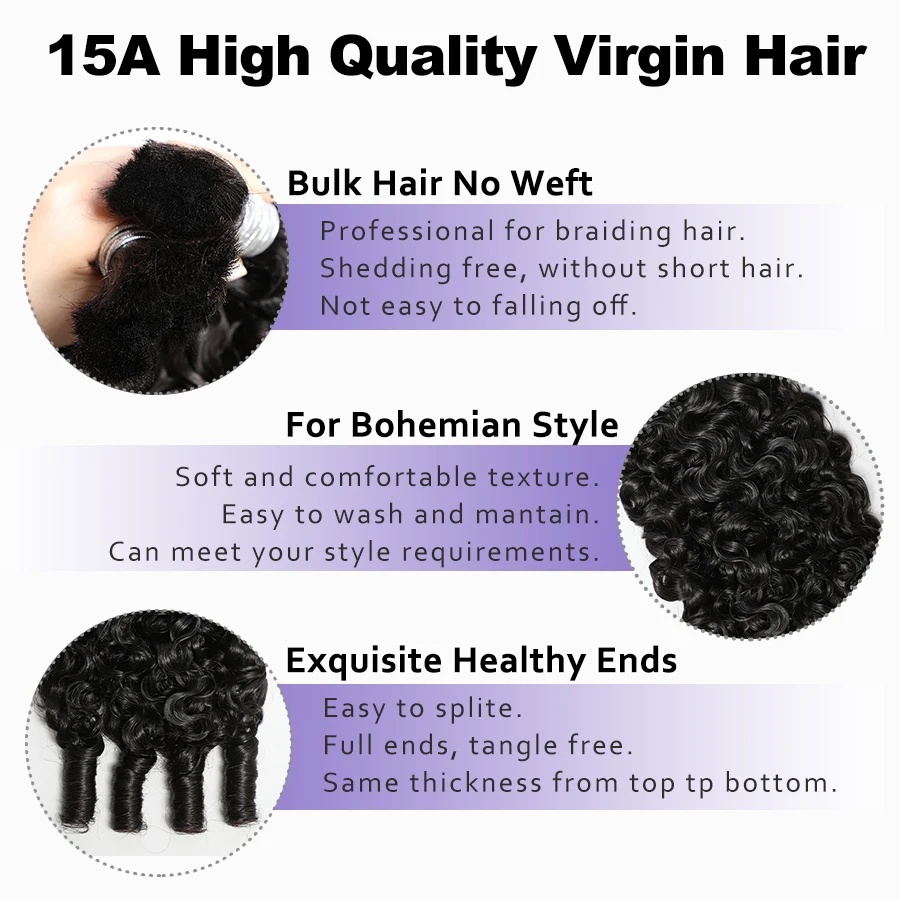 Lemoda البورمية مجعد وصلة إطالة شعر طبيعي مع أطراف سبايل بوهو تجديل لا لحمة حزم عذراء الشعر 15A 1/2/3/4 قطعة 12-32in #3