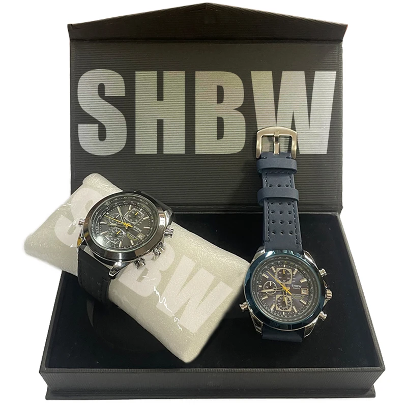 SHBW كوارتز ساعة رجالي فاخرة توهج التقويم مقاوم للماء ساعة مستديرة يتوهم مع 4 أزرار متعددة الوظائف ساعة اليد لهدية أبي