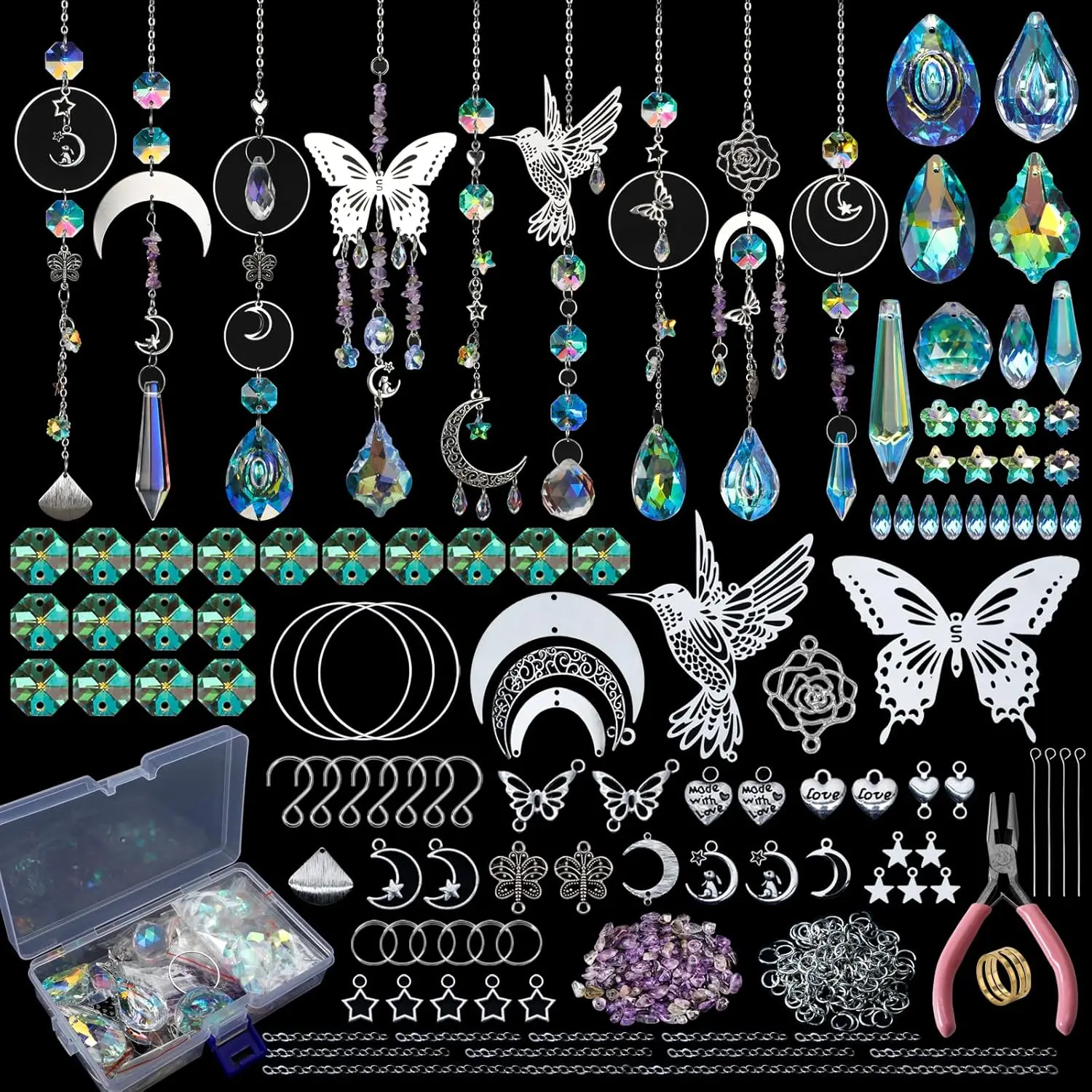 DIY 400pcs SunCatchers Making Supplies Kit Art  And Crafts with Crystals Rainbow for Indoor Window Home Wedding Garden Christmas