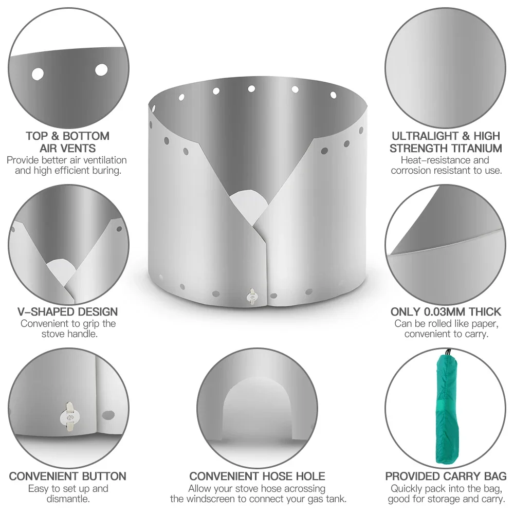 Camping Stove Wind Shield Screen Ultralight Ultra-thin Titanium Height 15cm 19cm Outdoor Windproof Plate Alcohol Wind Shield view 6