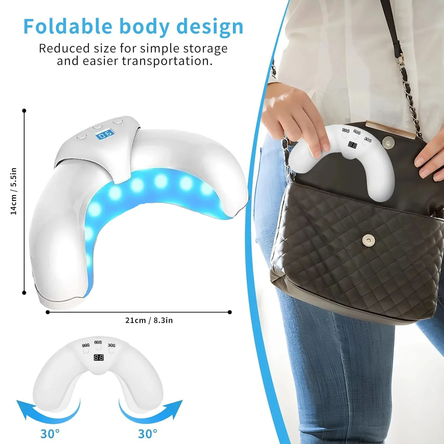 Foldable Quick Dryer, Home & Salon Professional Gel Polish Curing Lamp White blue light nail polish lamp