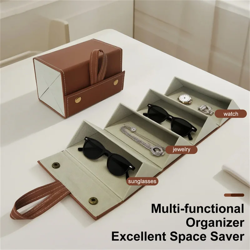 حافظة نظارات شمسية جلدية مصنوعة يدويًا، منظم تخزين نظارات شمسية إبداعي متعدد الأشكال مع مقصورات #4