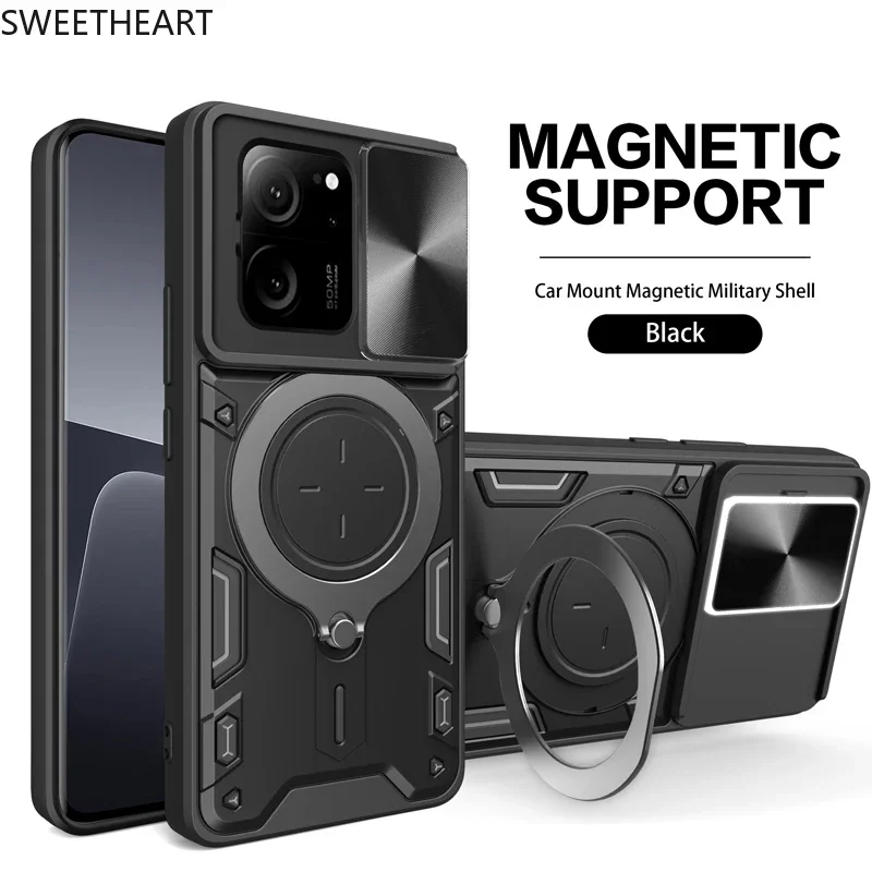 Magnetic Adsorption Slide Camera Armor Rotation Case For Xiaomi POCO X6 X5 X4 M6 F6 F5 M4 13T 12T 11T Pro M5S F3 M3 C50 C40 Case
