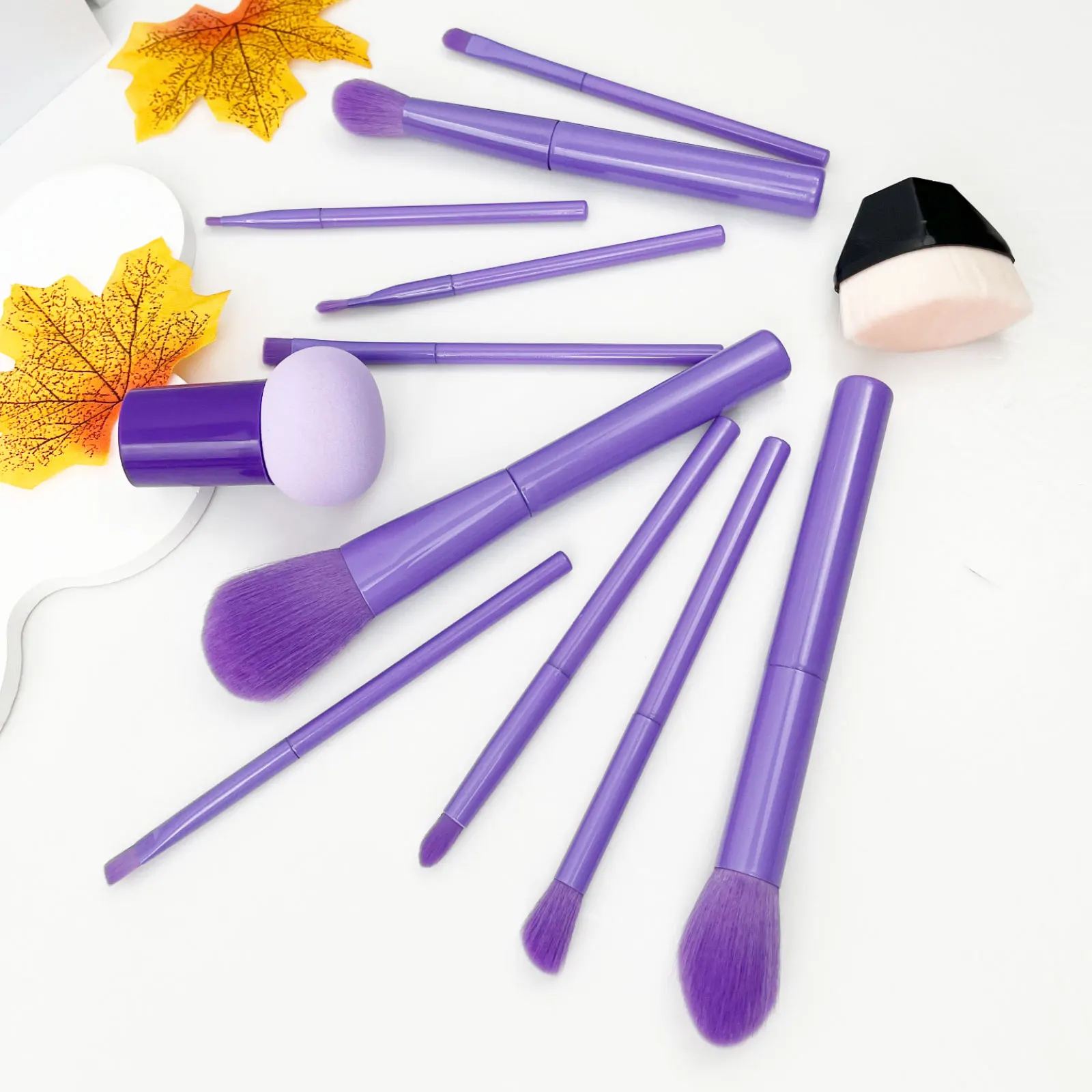 

All-in-One Beauty Tools 10PCS All-Purple Makeup Brush Set with Mushroom Head Powder Puff #55 Foundation Brush Meet All Your Need