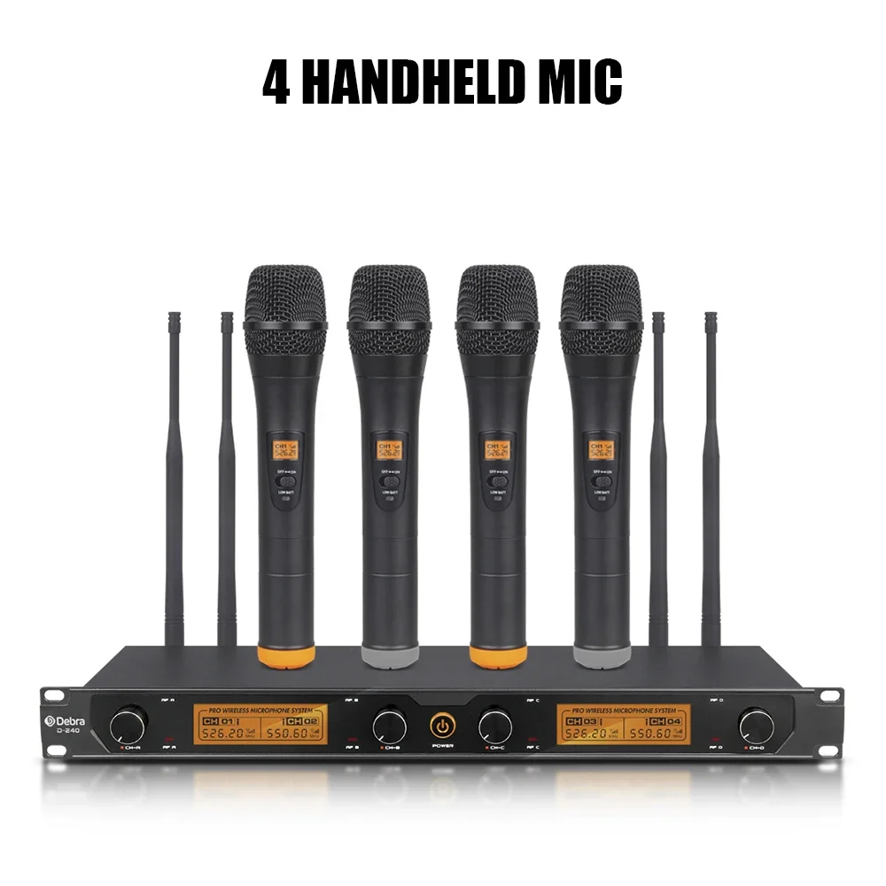 Debra Audio D-240 4-канальная беспроводная микрофонная система UHF с ручной гарнитурой Петличный микрофон для караоке-презентаций
