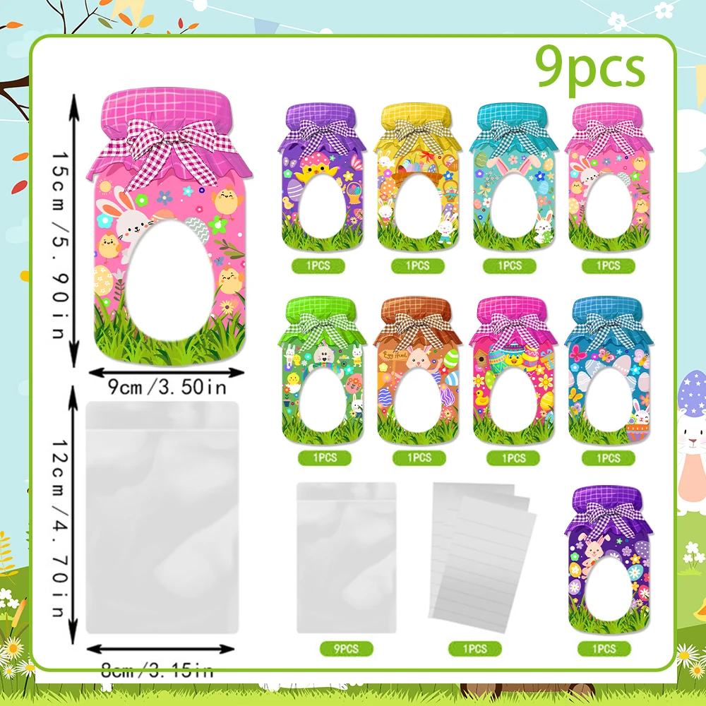 9/18pcs Happy Easter Drift Bottle Greeting Card shape Candy Gift Bags cute Bunny Egg printed Cookie Snack Packaging Decor