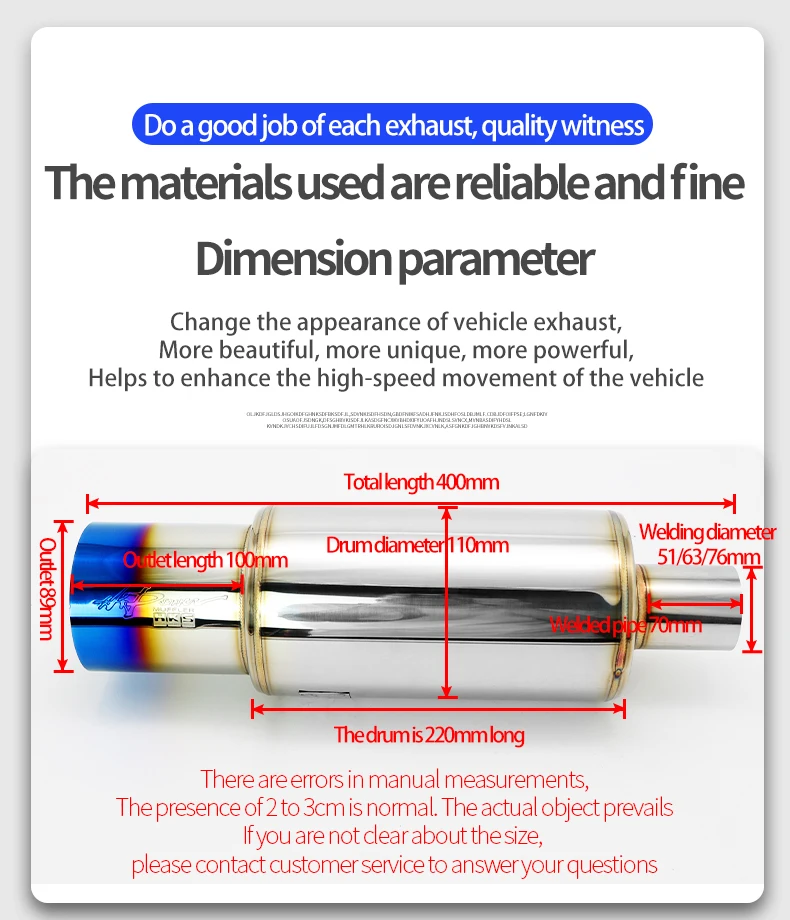 Auto-Auspuffrohr, modifizierte Teile, HKS-Schalldämpfer, gerades Endrohr, Universal-Auslass, 89 mm, glänzend, silberfarben, blau, rostfrei, 51 63 76 mm, passend – Detail 5