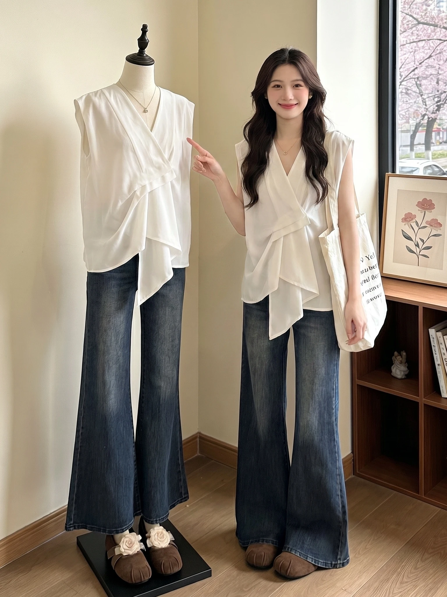 

Unique V-neck Shoulder-Length Women's Shirt Korean Style Commute Fashion plus Size Asymmetrical Top for Summer 2026