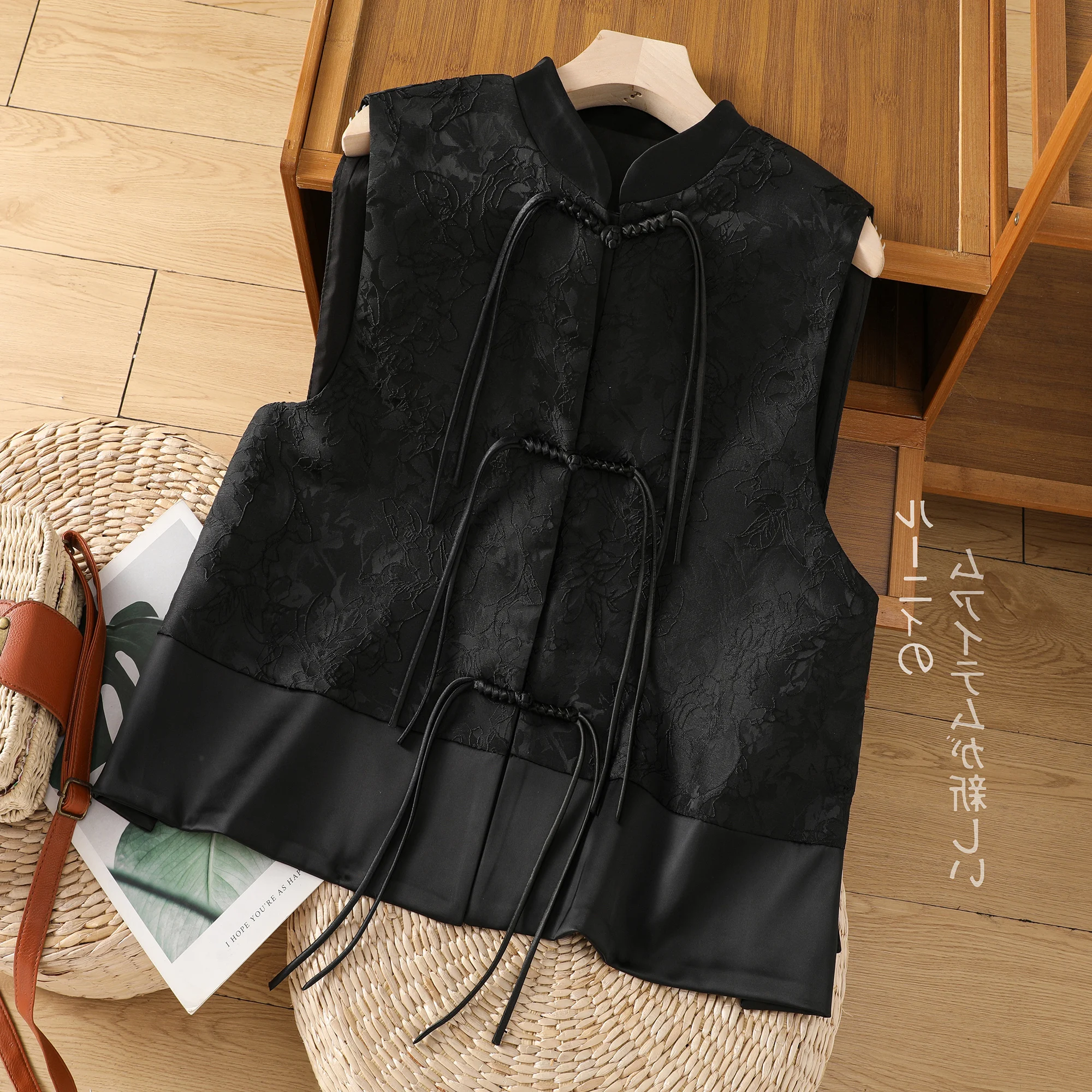 

Autumn New Design Chinese Style Elegant Single Breasted Vest Outwear Women'S Sleeveless Coats Simple Solid Color Casual Tops