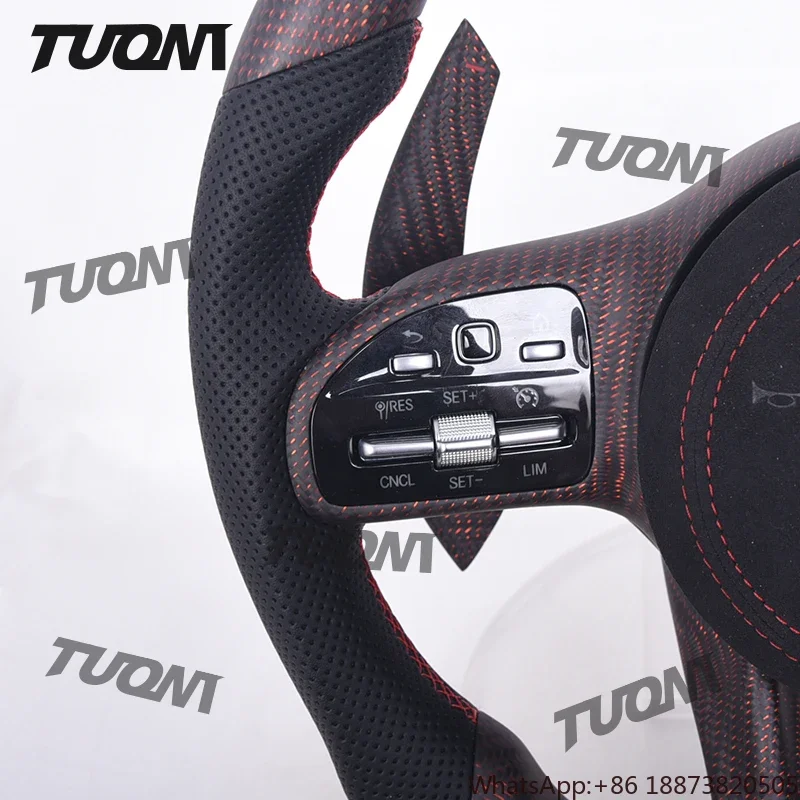 عجلة قيادة جلدية من ألياف الكربون مزورة مخصصة مناسبة لمرسيدس بنز W205 W204 A45 CLE GLC