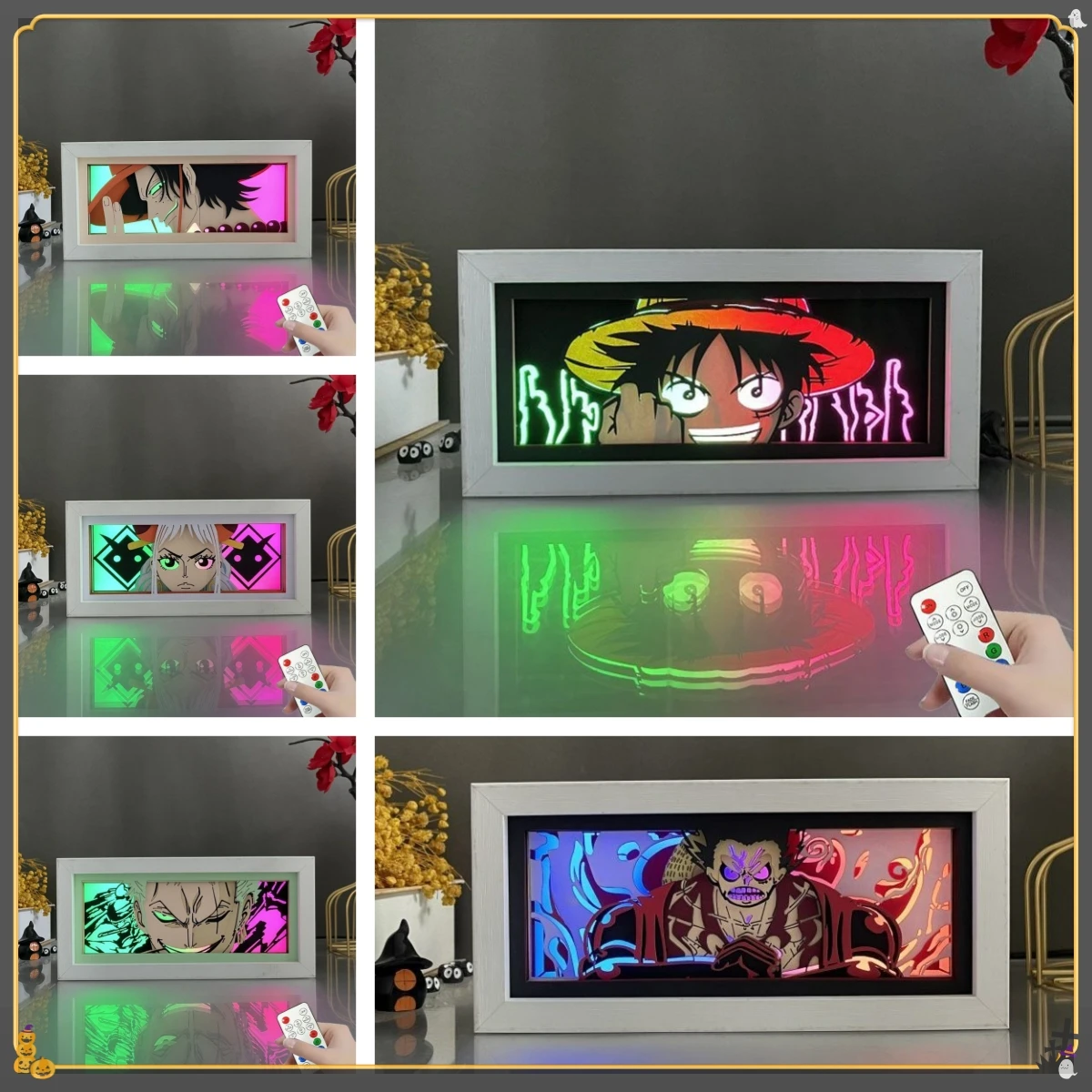 Lámpara tallada en papel de una pieza - Luffy Roronoa Zoro 3D LED luz nocturna Color Control remoto lámparas de decoración de dormitorio, ventiladores juguete para regalo