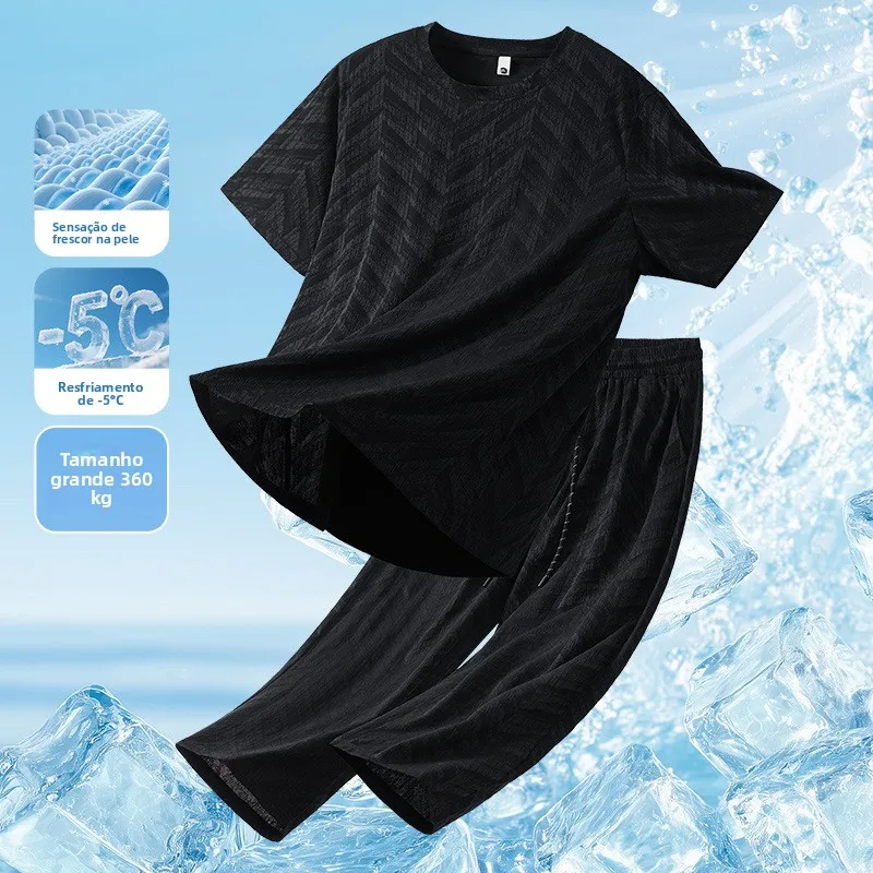 large-size-360lbs-men's-short-sleeve-set-quick-dry-half-sleeve-t-shirt-long-pants-summer-casual-sportswear-polyester-fabric