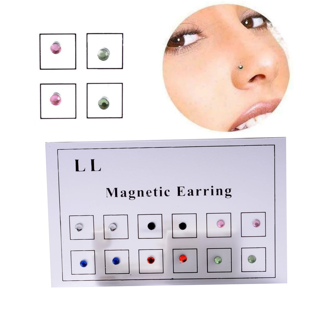 12pcs Hole-less Nose Studs Non-Piercing Drilling Magnetic Magnetic Lip Studs Small Ear Studs Small Size Ear Bone Studs