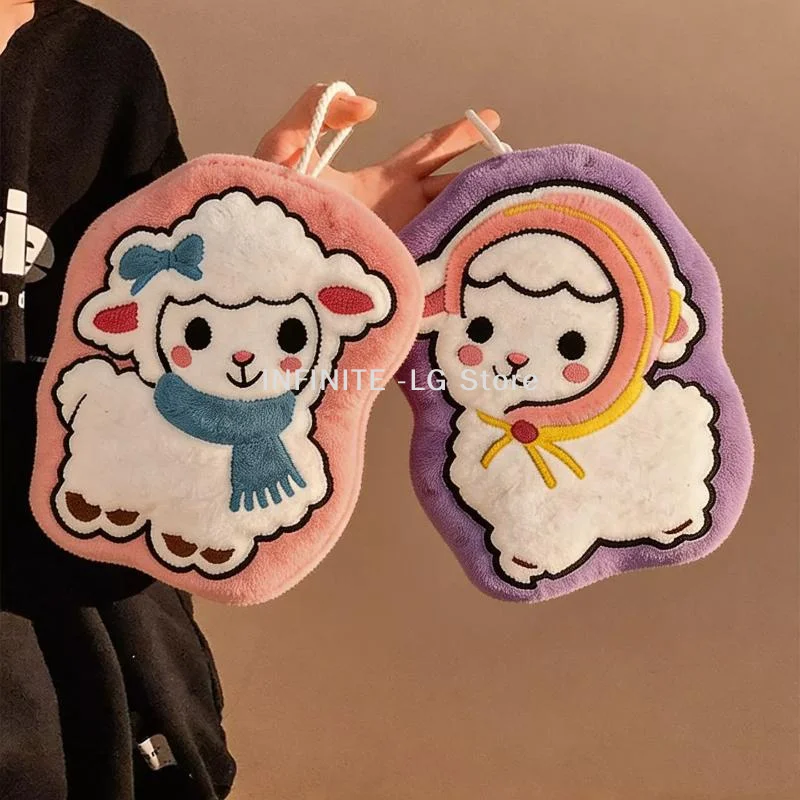 Cartoon Sheep Soft Coral Fleece Hanging Hand Towel Non Shedding Skin Friendly For Kids Kitchen BathroomINFINITE -LG