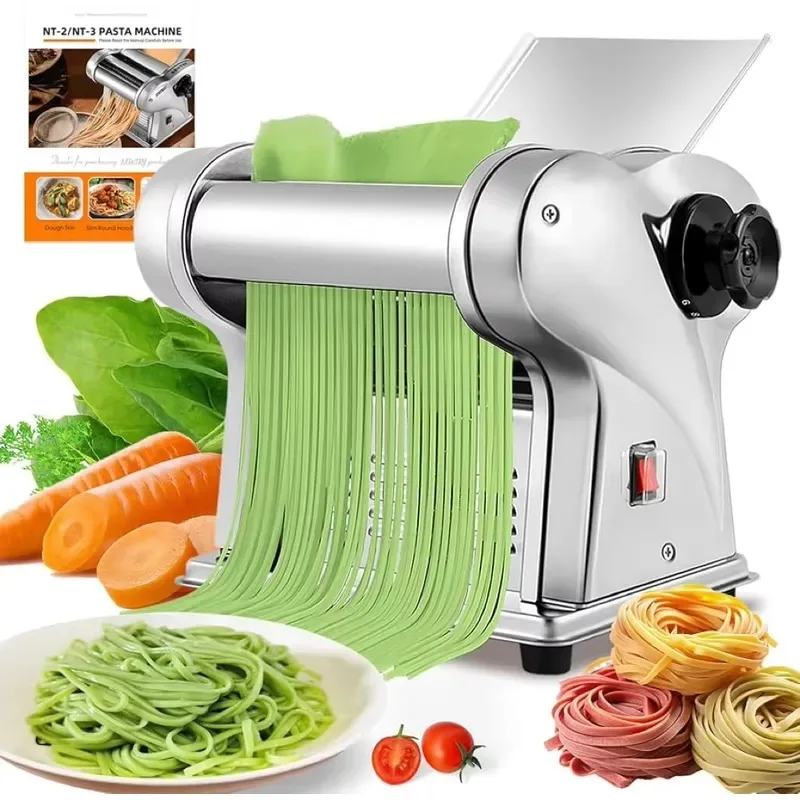 Automatic Electric Pasta Noodle Maker Motor Adjustable Thickness Stainless Steel Dough Roller Cutter