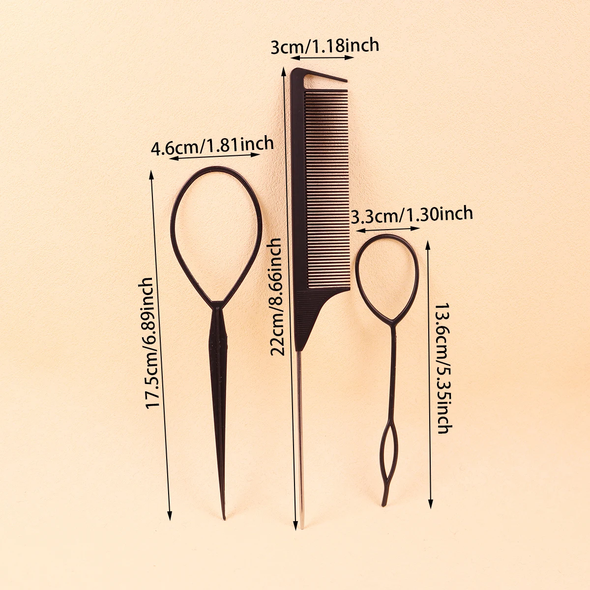 3 قطع من أدوات تجديل الشعر، مصممة لتصفيف الشعر وأمشاط ذيل الماوس لتوزيع تجديل الشعر، خاصة للشعر المستعار الحقيقي