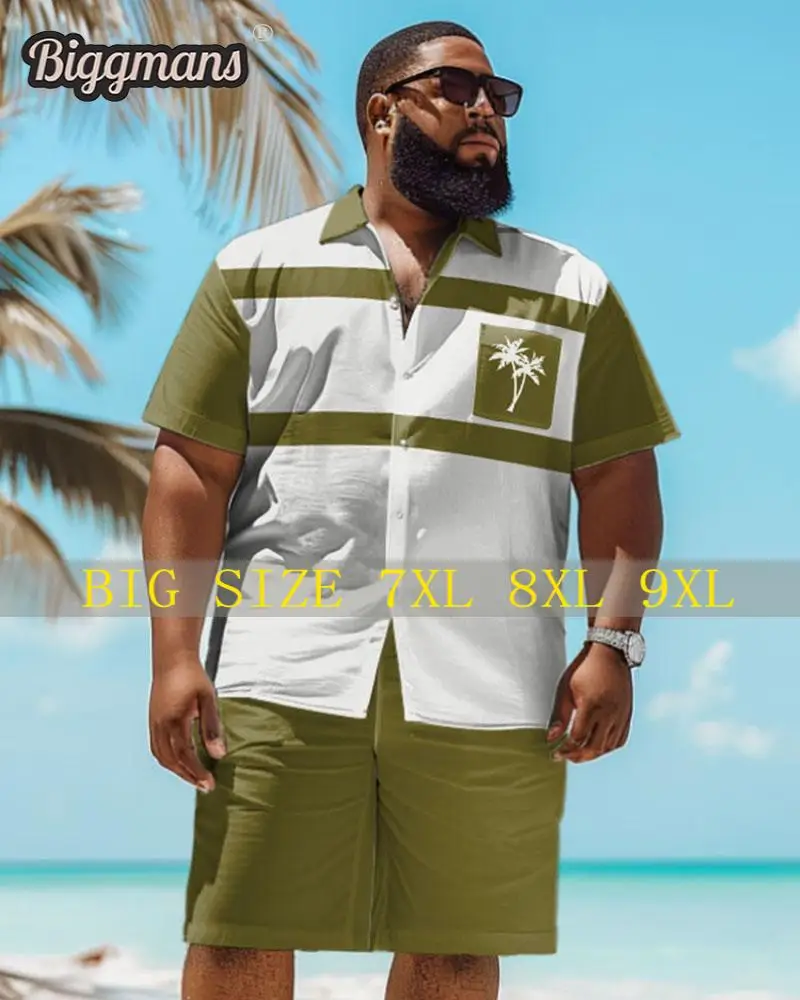 Biggmans Shirt Plus Size Set L-9Xl for Summer Beach Clothing Oversize Hawaii Suit Hawaiian Print Shorts 5Xl 6Xl 7Xl 8Xl 9XL